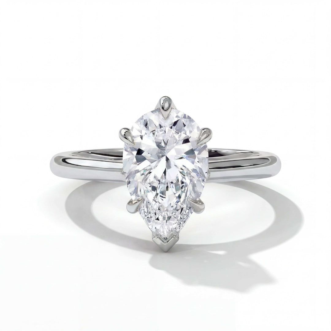 Tapered Cathedral Setting White Gold Pear Front
