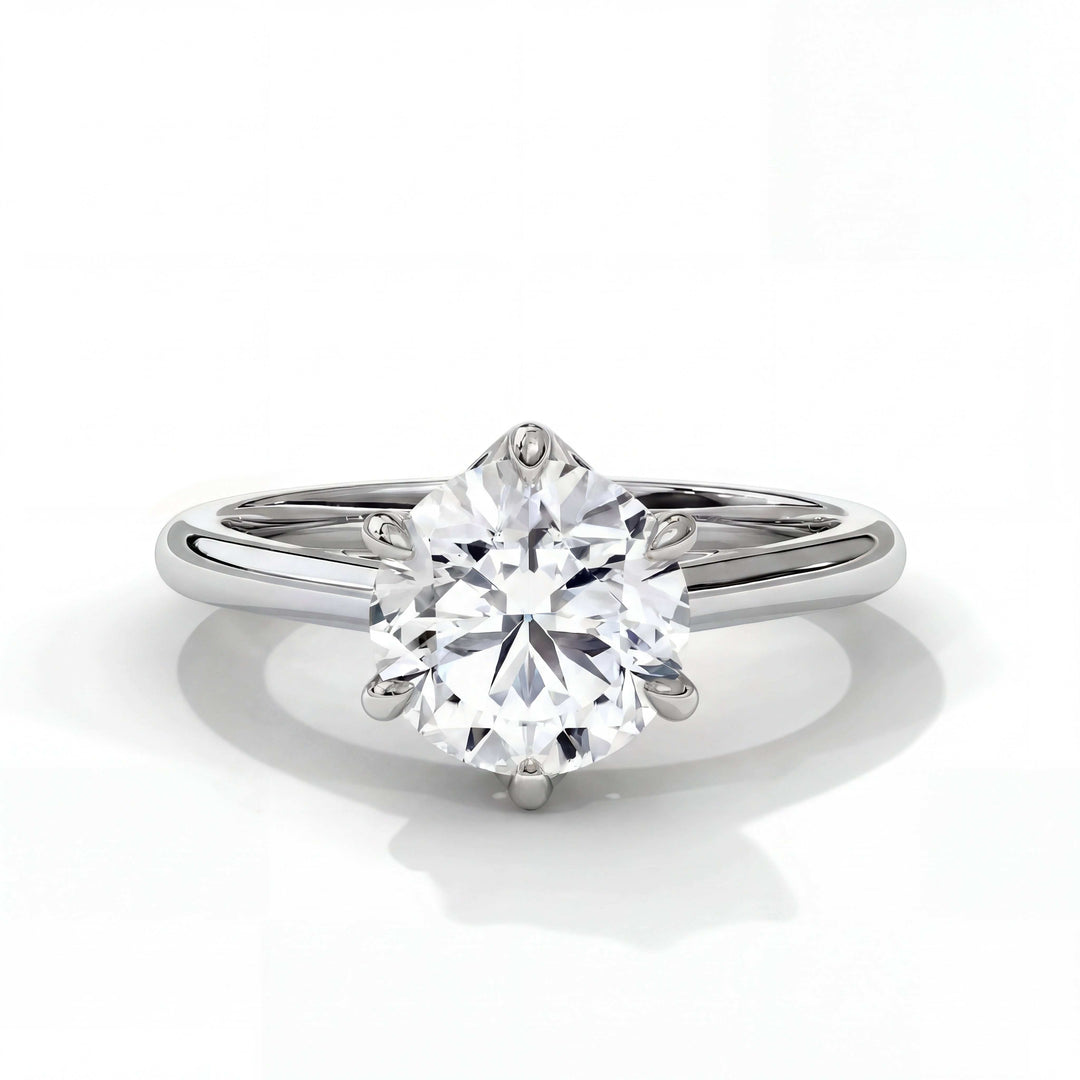 Tapered Cathedral Setting White Gold Round Front