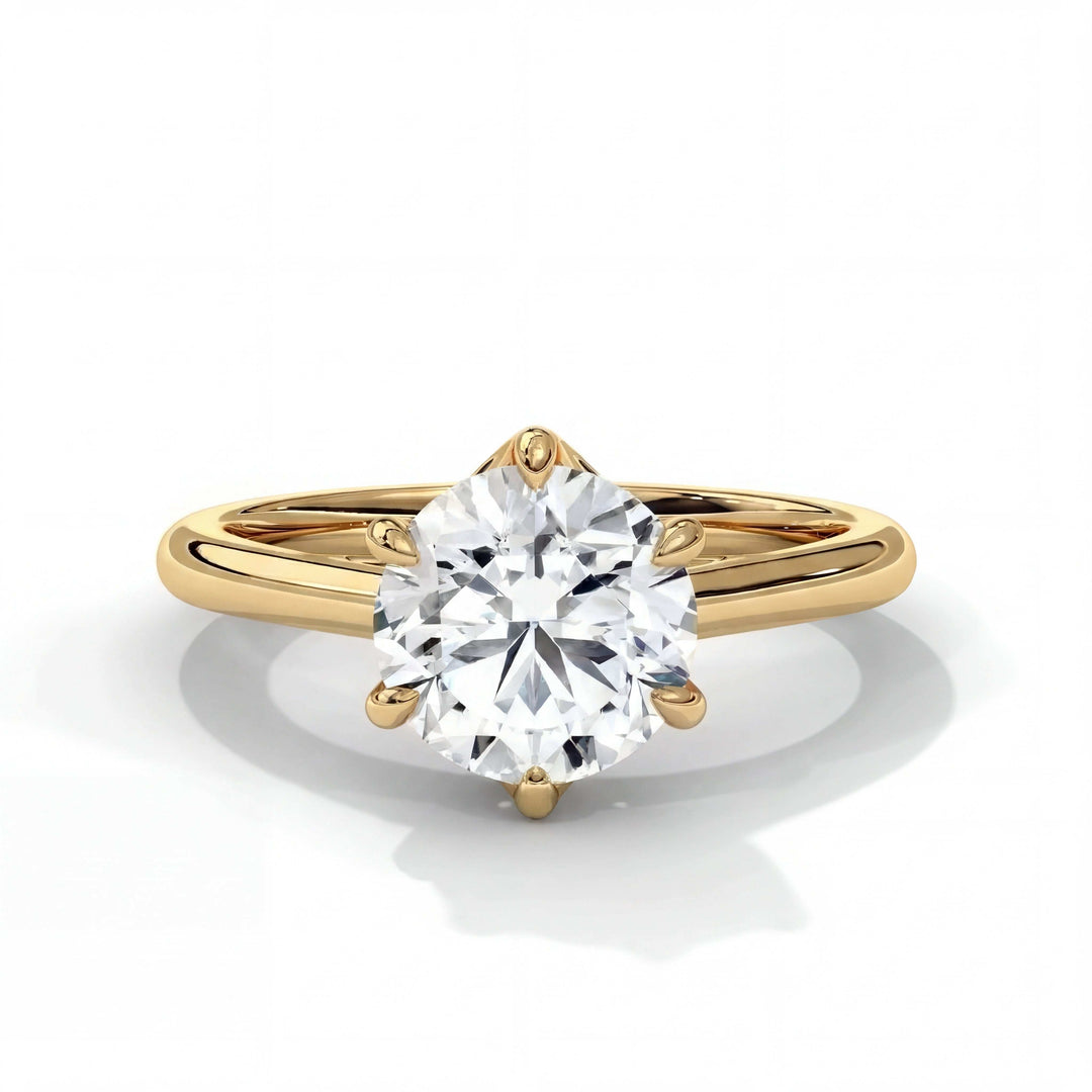 Tapered Cathedral Setting Yellow Gold Round Front