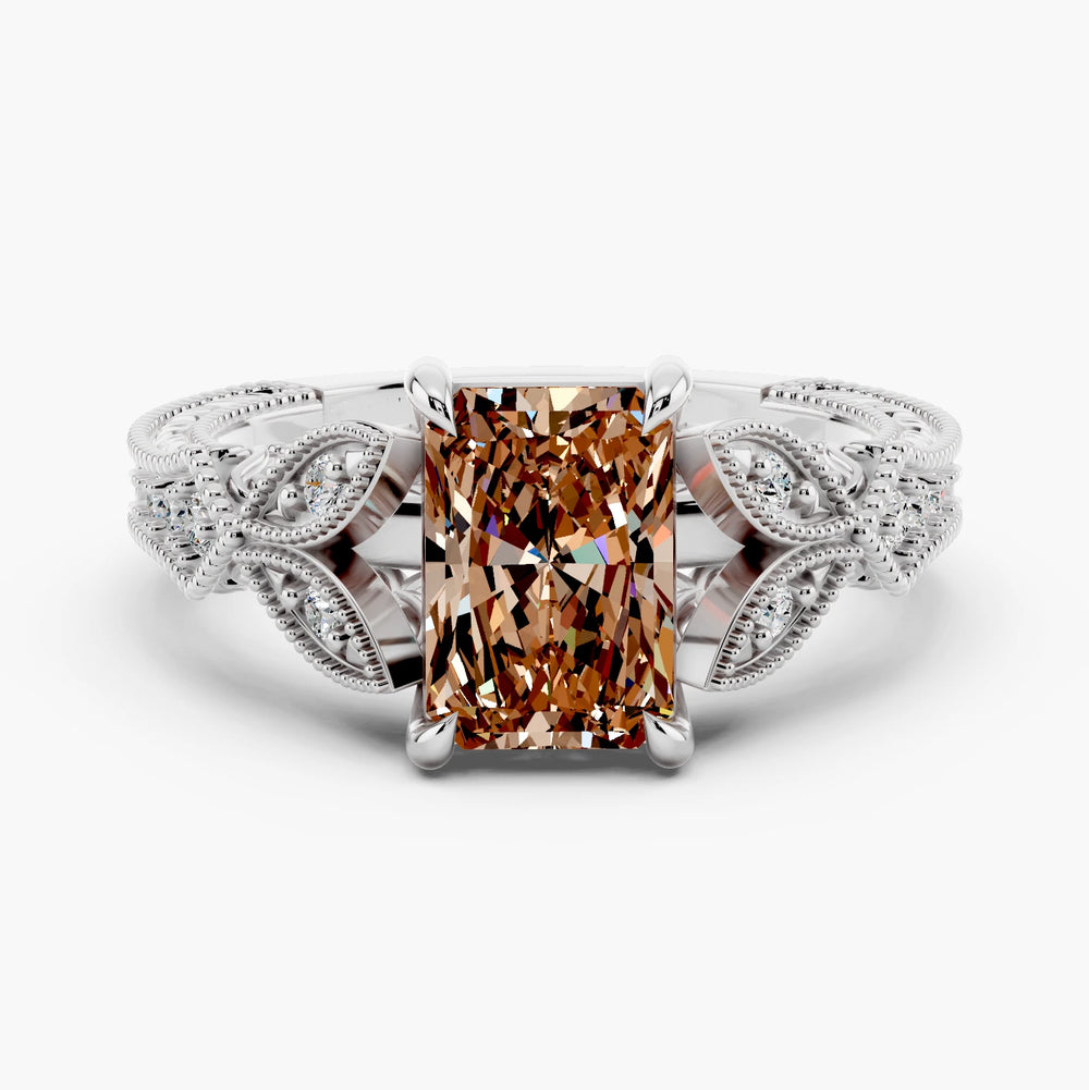 Terrace Champagne Setting Radiant cut engagement ring in 14k White Gold