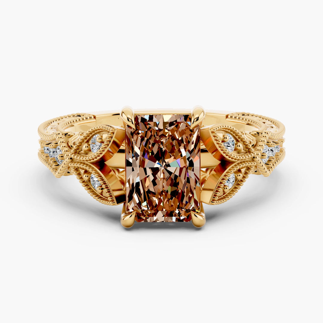 Terrace Champagne Setting Radiant cut engagement ring in 14k Yellow Gold
