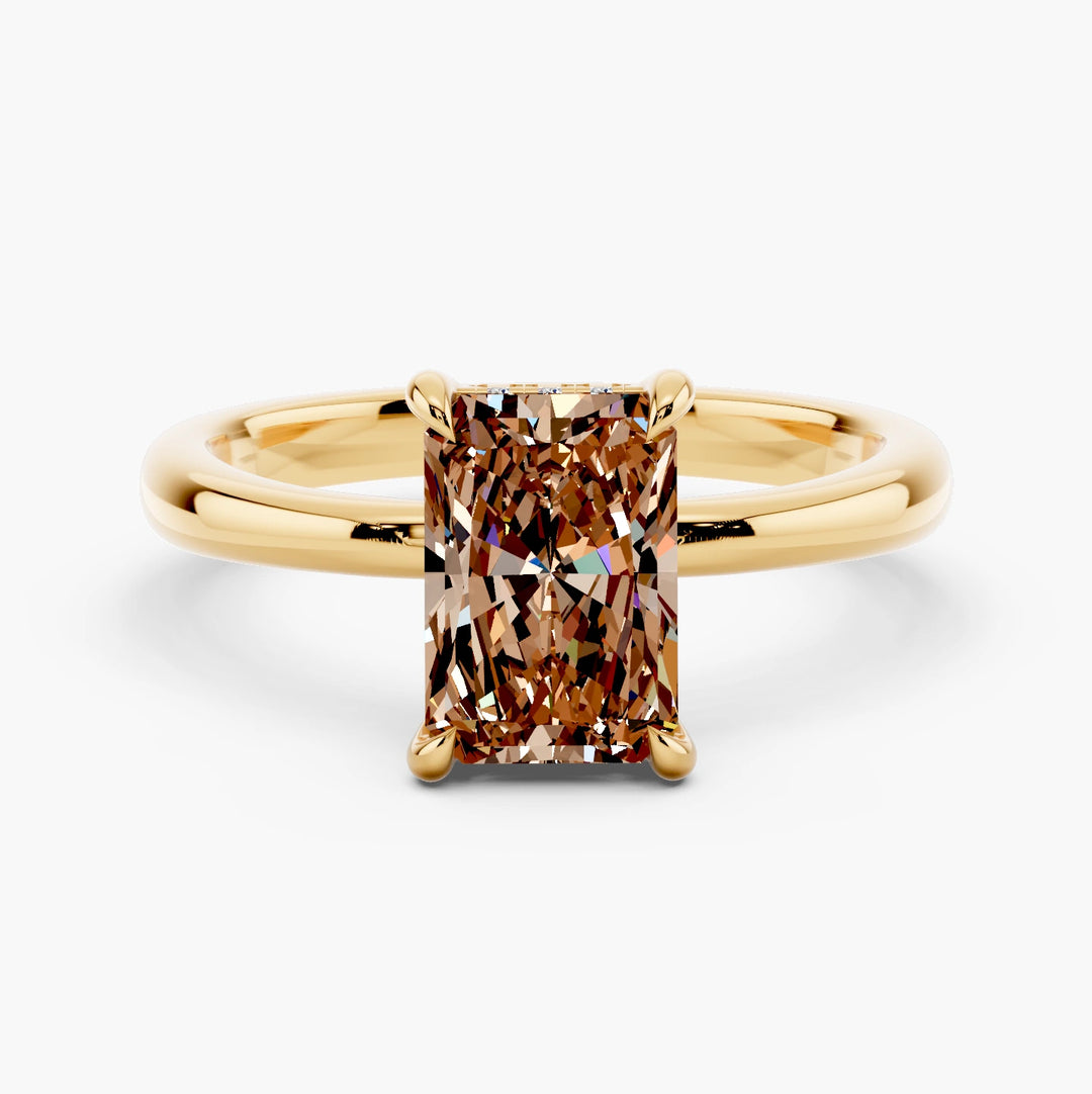 The Ivora Champagne Setting Radiant cut engagement ring in 14k Yellow Gold