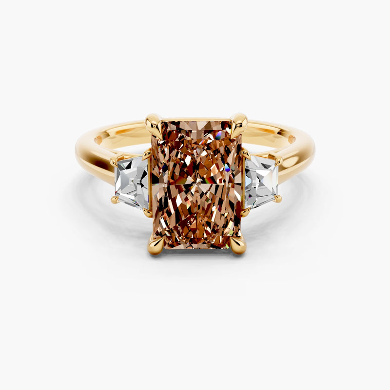 Three Stone Step Cut Trapezoid Champagne Setting