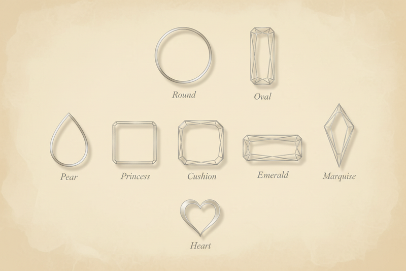 Top view outlines of different diamond shapes