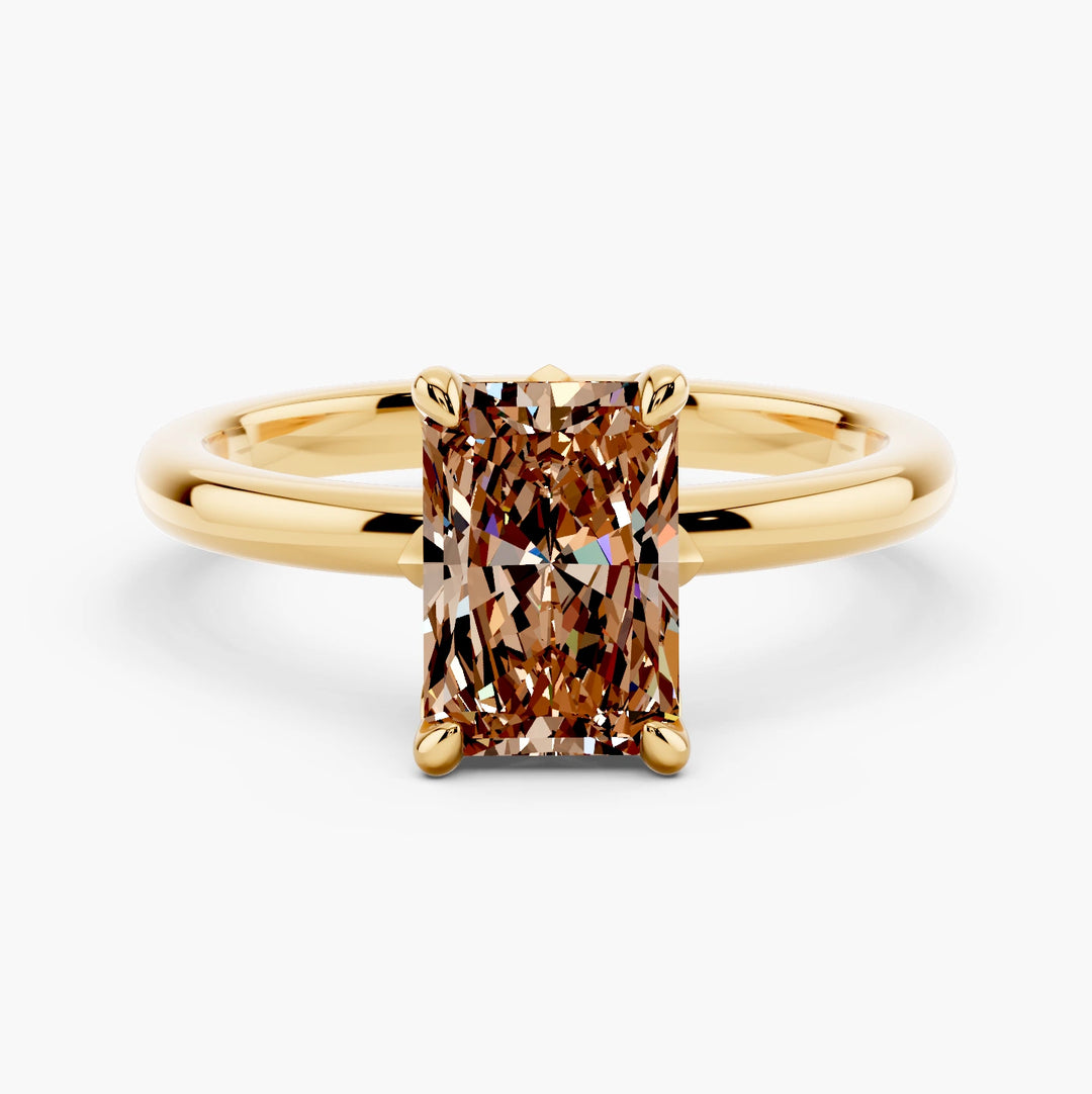 Tulip Champagne Setting Radiant cut engagement ring in 14k Yellow Gold