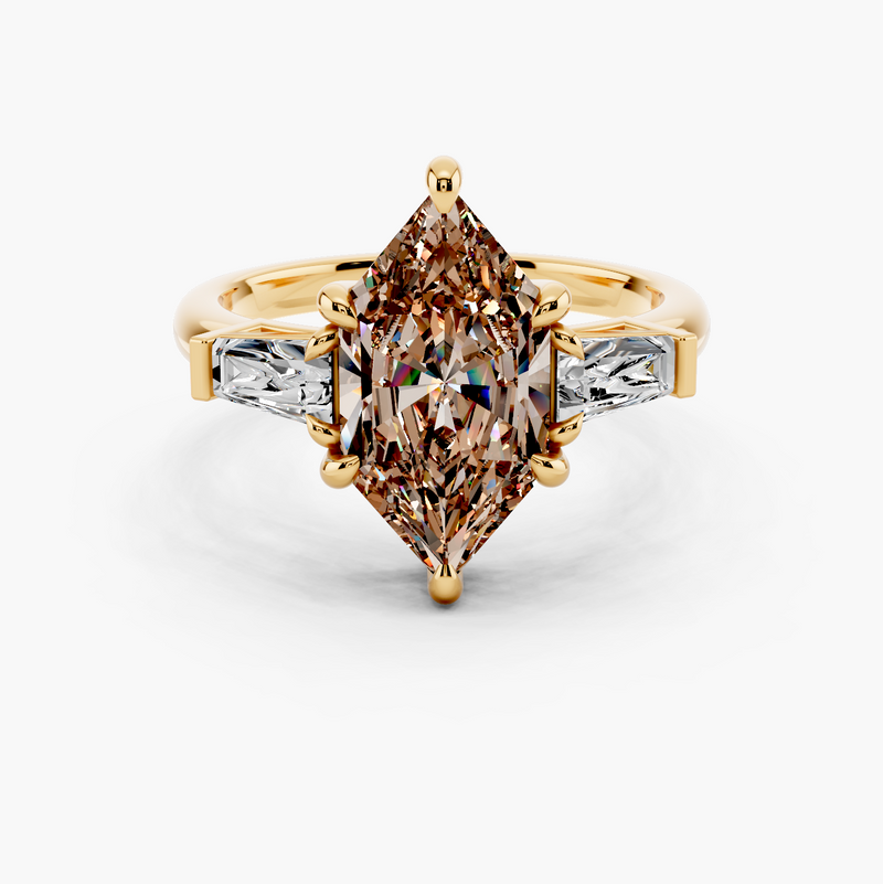 Three Stone Tapered Baguette Diamond Champagne Setting
