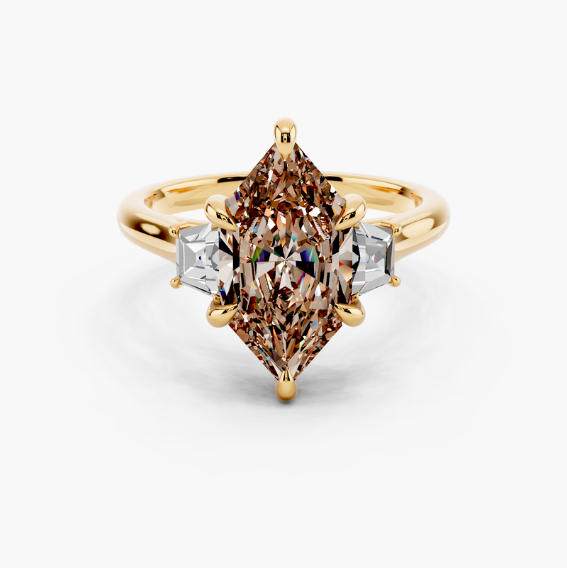 Three Stone Brilliant Trapezoid Champagne Setting