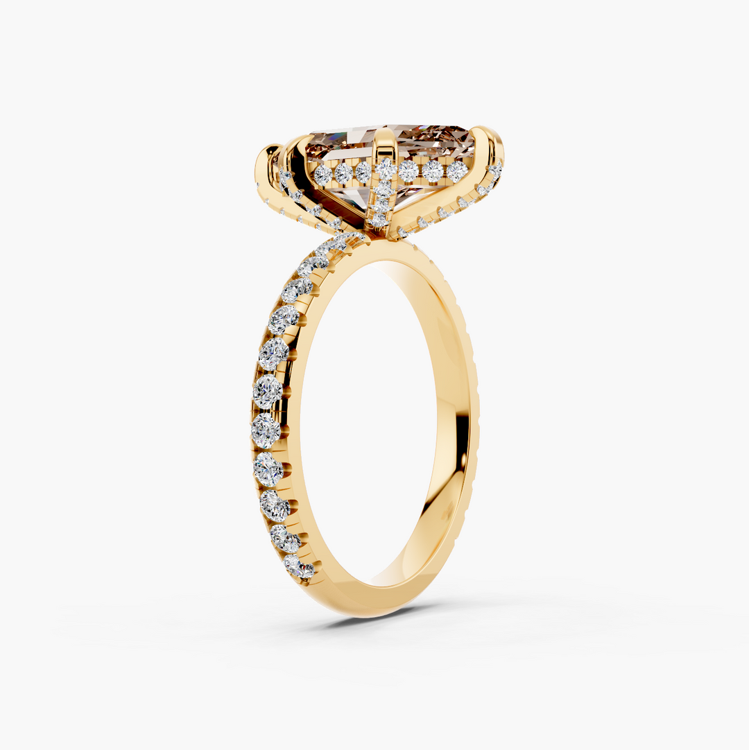 Luxe Champagne Setting Dutch Marquise cut engagement ring in 14k Yellow Gold persp