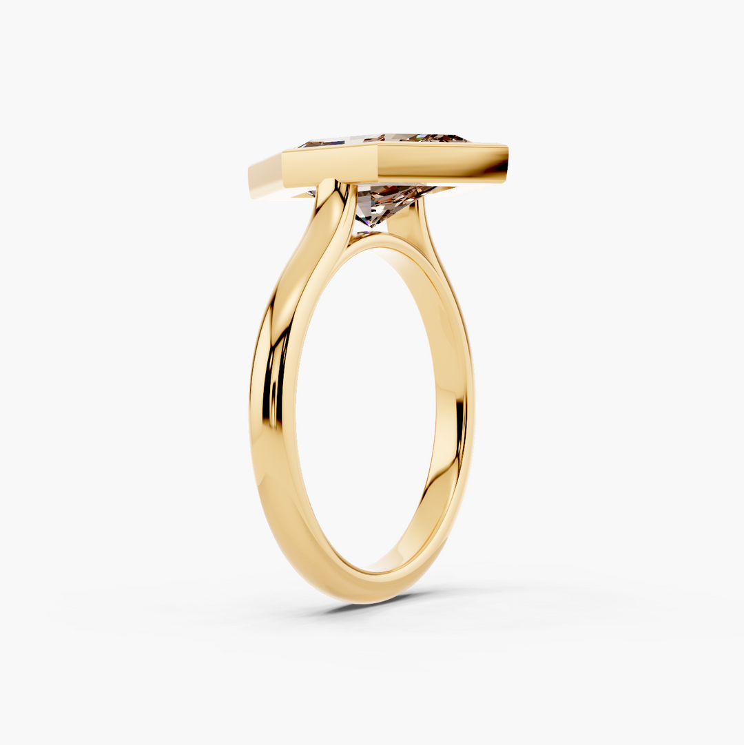 Lumina Bezel Champagne Setting Dutch Marquise cut engagement ring in 14k Yellow Gold persp