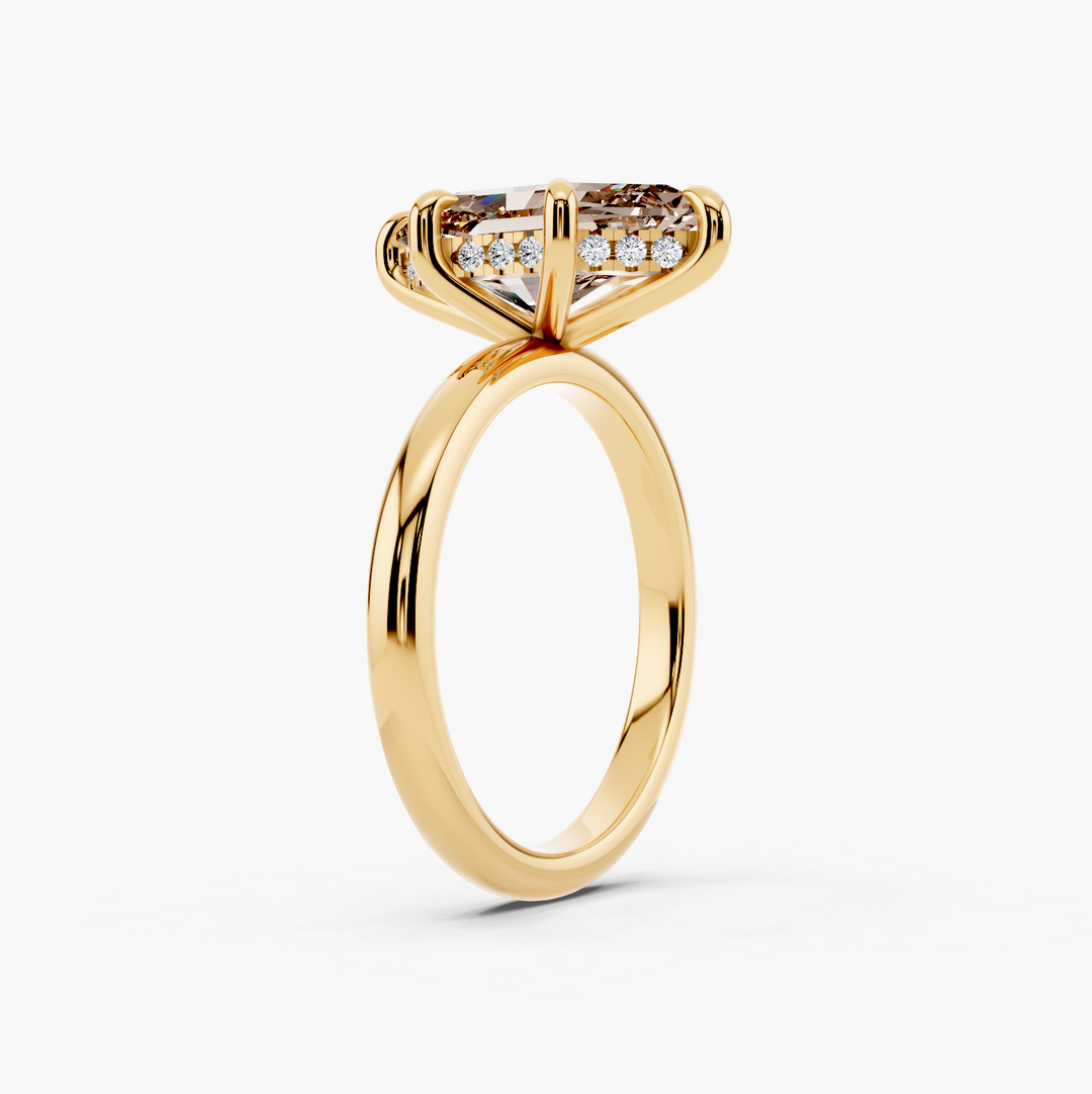 Venetian Hidden Halo Champagne Setting Dutch Marquise cut engagement ring in 14k Yellow Gold persp