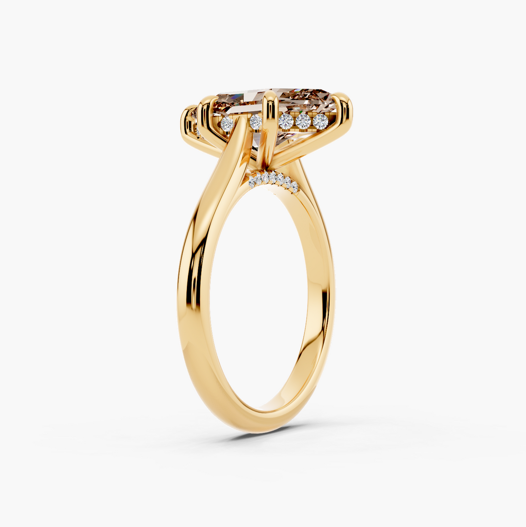 Clover Champagne Setting Dutch Marquise cut engagement ring in 14k Yellow Gold persp