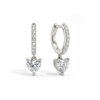 Heart Pave Hoops - 14k White Gold