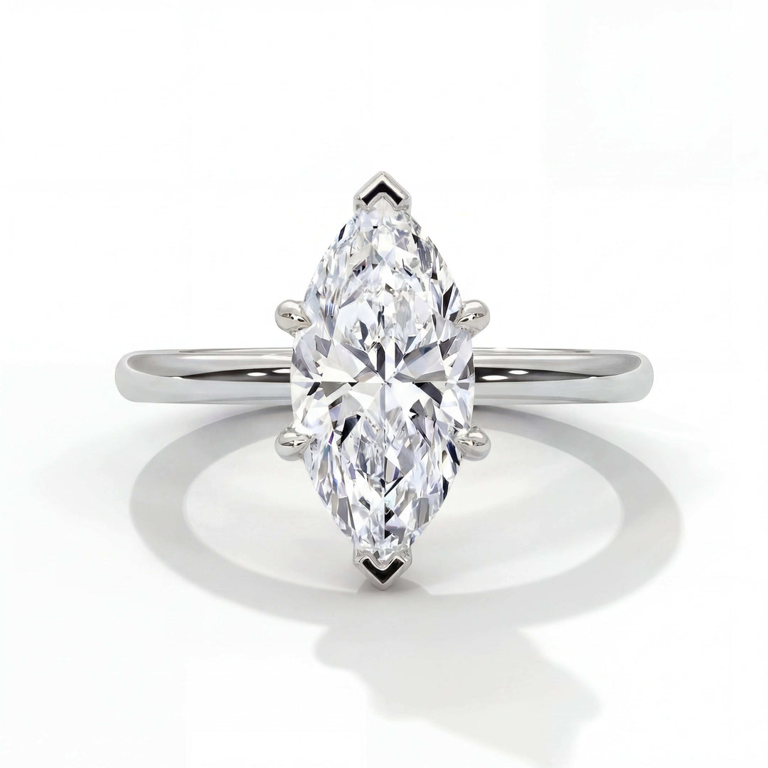 Tapered Cathedral Setting White Gold Marquise Front