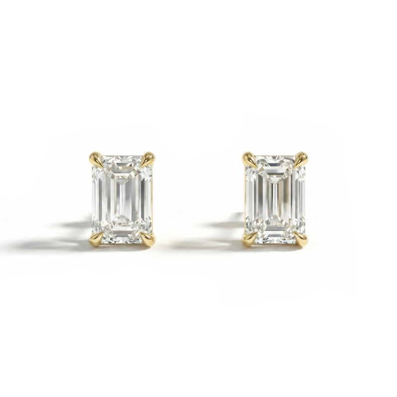 Emerald 4-Prong Lab-Grown Diamond Stud Earrings