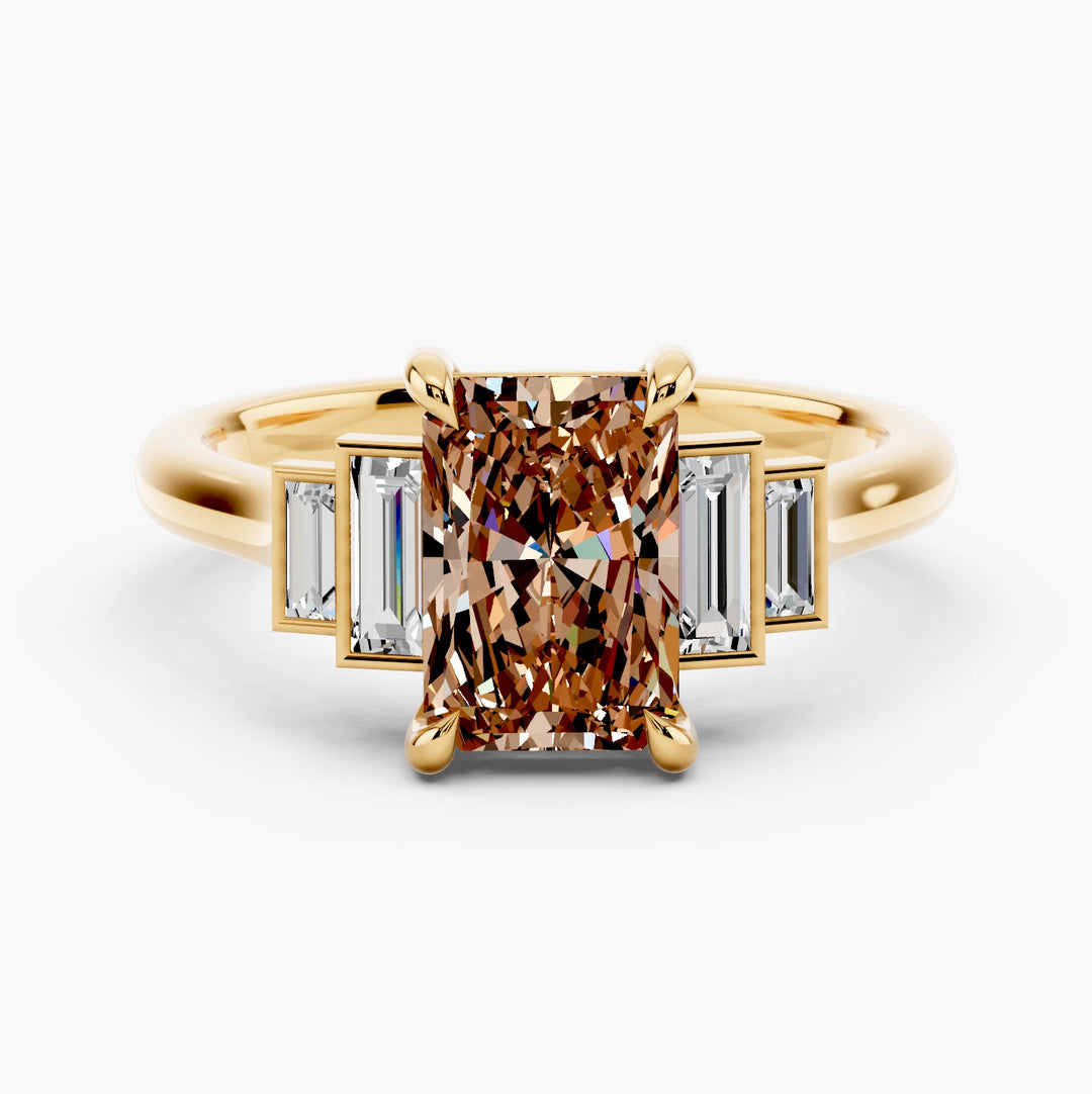 Zena Champagne Setting Radiant cut engagement ring in 14k Yellow Gold