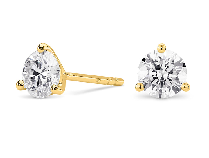 Lab-Grown Diamond Round Brilliant Solitaire Three Prong 14k Yellow Gold Studs