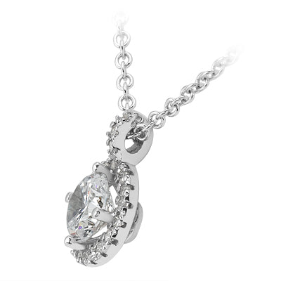 True Halo Diamond Necklace | 0.64ct Total Dimond Weight | 14k White Gold