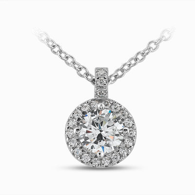 True Halo Diamond Necklace | 0.64ct Total Dimond Weight | 14k White Gold